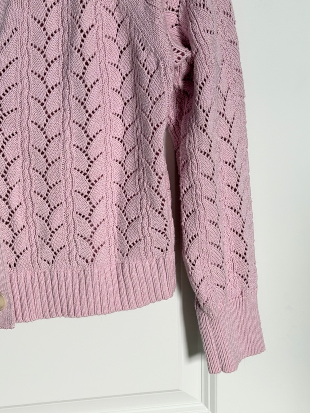 Loft Pink Cropped Pointelle Knit Cardigan Sweater Size Large 54494 - Picture 6 of 15